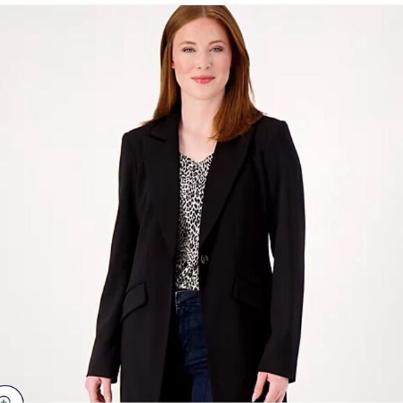 Dennis Basso Luxe Crepe Notched Collar Blazer Black US 12 NWT - Picture 1 of 7